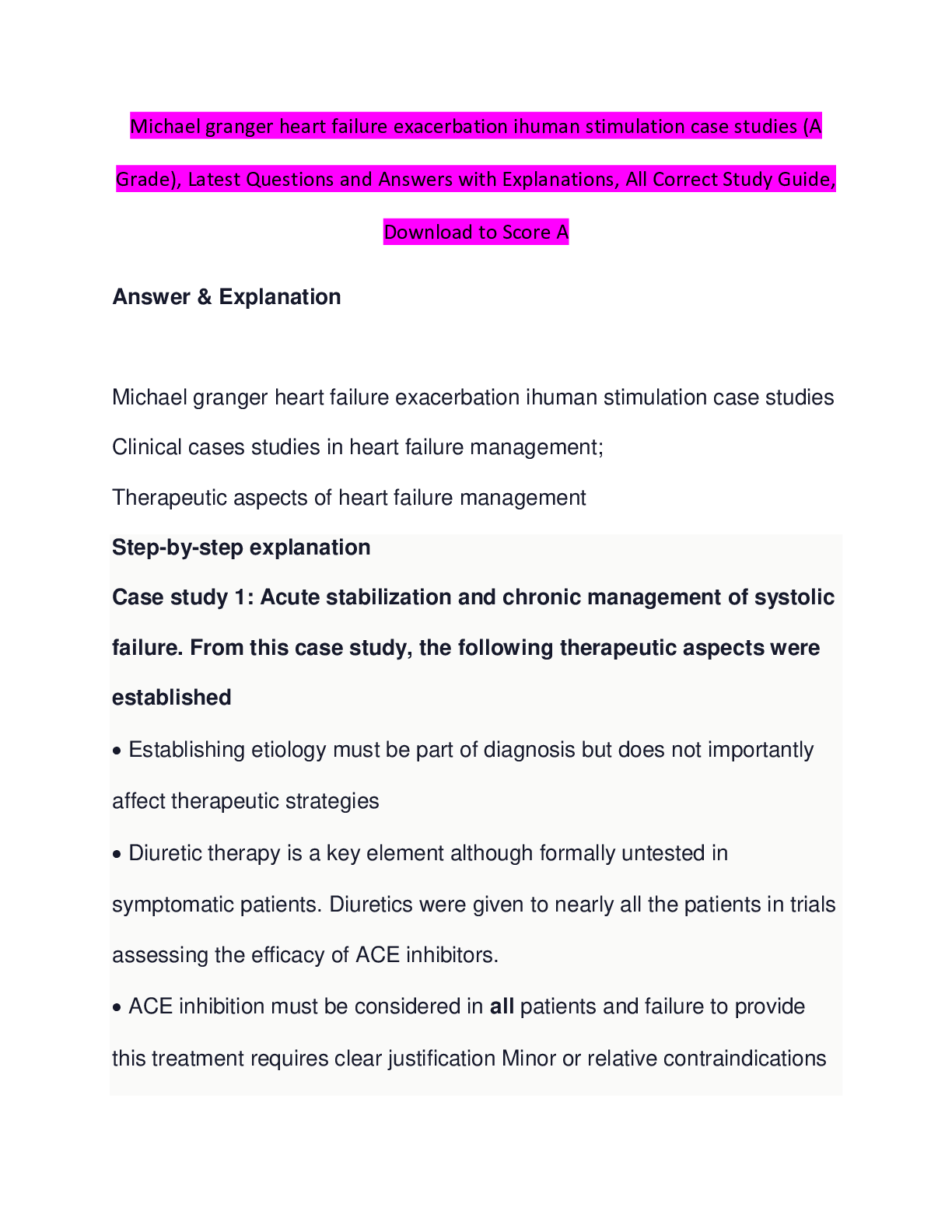 Michael granger Heart Failure Exacerbation ihuman stimulation Case